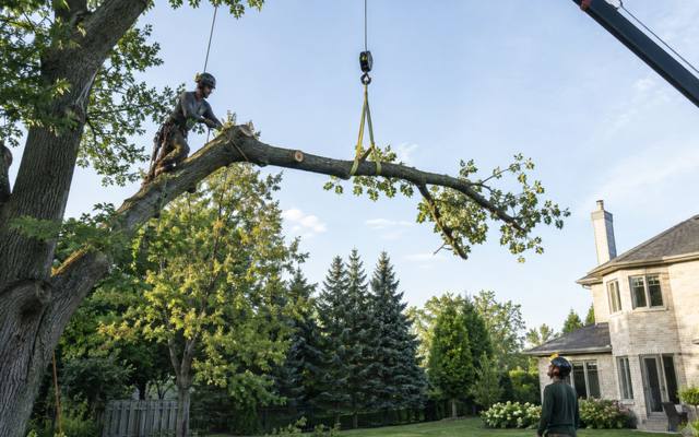 Long limb cut back where it reached toward a neighbouring construction project